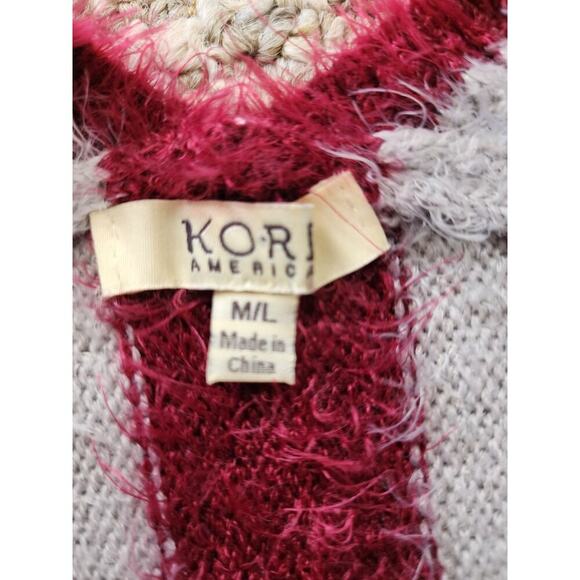 KORI America Striped Eyelash Fringe Boho Kimono Cardigan Sweater M/L - Picture 4 of 6